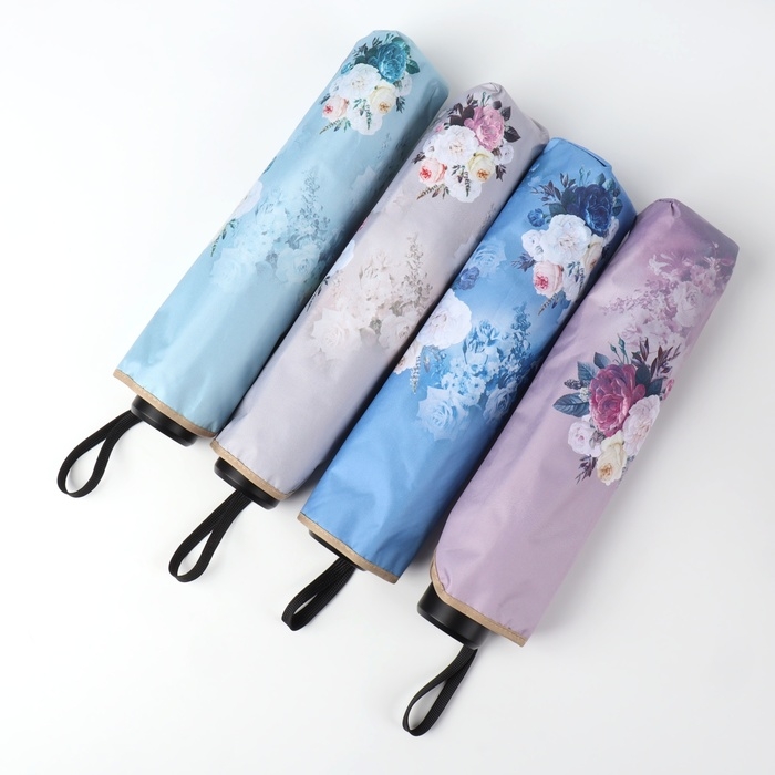 Зонт механический &laquo;Цветочный букет&raquo;, эпонж, 4 сложения, 8 спиц, R = 48/56 см, D = 112 см, цвет МИКС