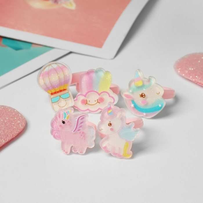 Набор детских колец &laquo;Выбражулька&raquo; 5 шт., счастье единорожки, цветные, безразмерные