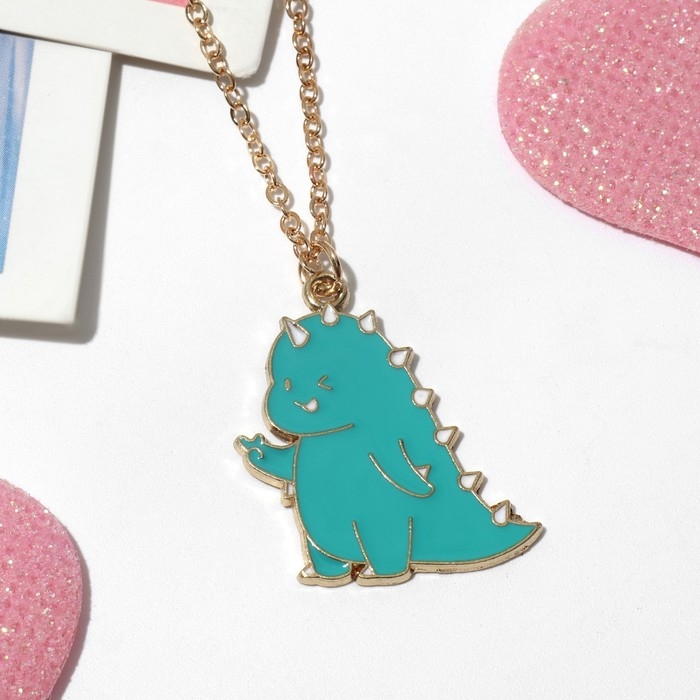 Кулон детский &laquo;Выбражулька&raquo; дракончик, цвет зелёный в золоте, 40 см