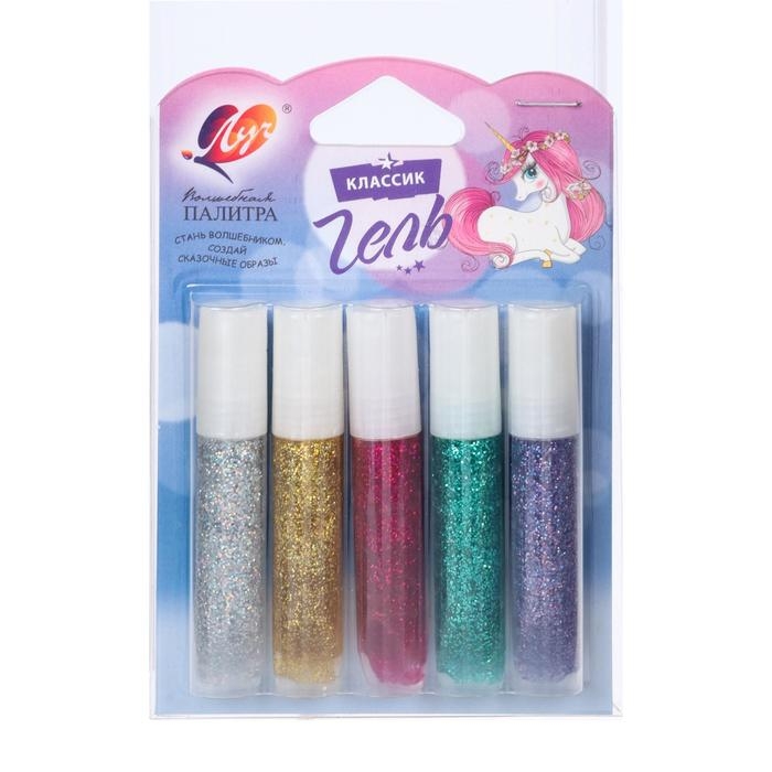 Гель с блёстками Гель с блёстками "Луч", 5 цветов х 5 мл, "Блеск"