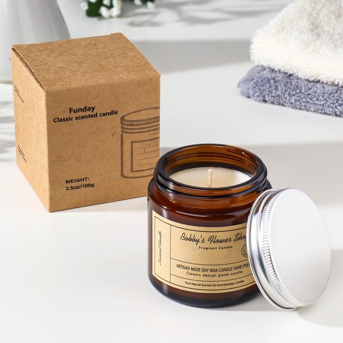 Свеча ароматическая в банке Свеча ароматическая в банке "Цветочный магазин Бобби", 6,5х5,5 см, 100 гр