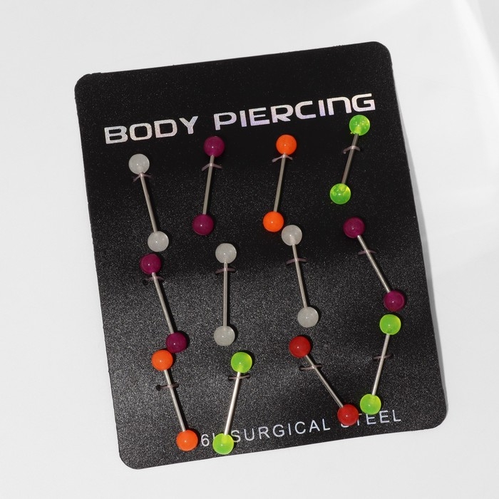 Пирсинг в язык &laquo;Шарики&raquo;, L=1,9 см, цвет МИКС в серебре (набор 12 шт.)