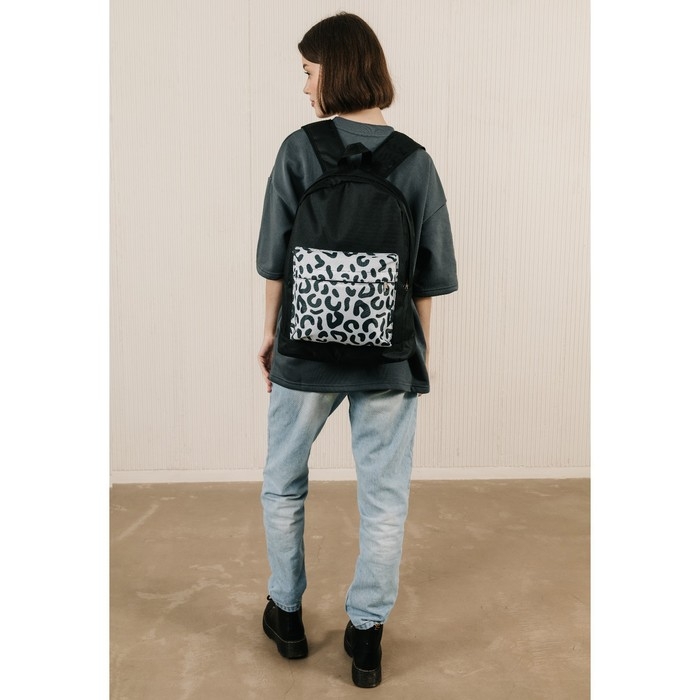 Рюкзак школьный молодёжный &laquo;Леопард&raquo;, 33х13х37, отдел на молнии, н/карман, чёрный