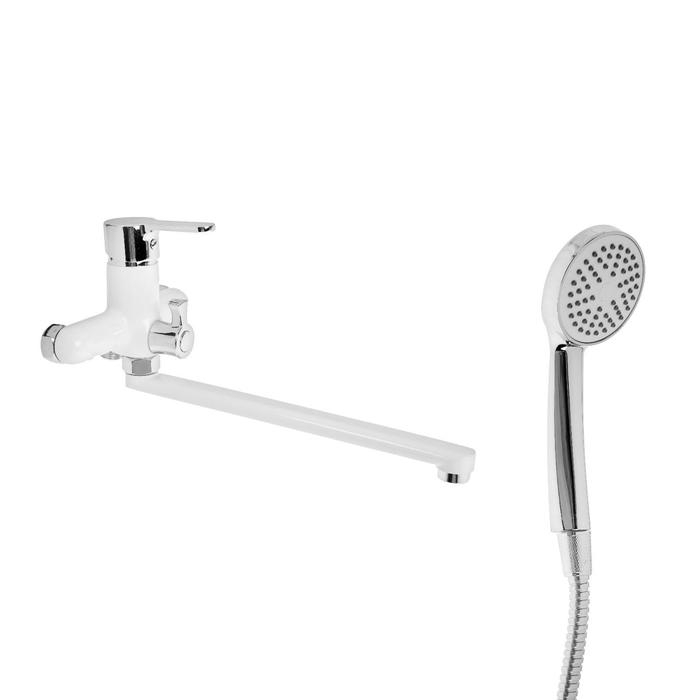 Cмеситель для ванны Accoona A7167G, однорычажный, излив 300 мм, силумин, белый Cмеситель для ванны Accoona A7167G, однорычажный, излив 300 мм, силумин, белый