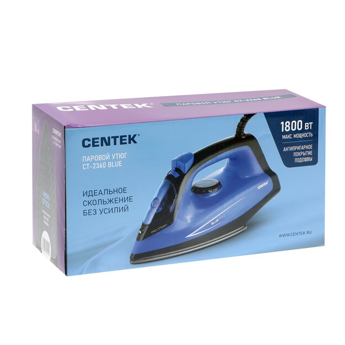 Утюг Centek CT-2360, 1600 Вт, антипригарная подошва, 200 мл, чёрно-синий Утюг Centek CT-2360, 1600 Вт, антипригарная подошва, 200 мл, чёрно-синий