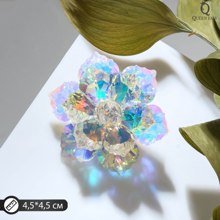 Брошь &laquo;Цветок&raquo; сказочный, цвет радужный в серебре
