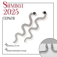 Новый год! Символ года 2025! Серьги висячие &laquo;Змея&raquo; тонкая, цвет чёрный в серебре
