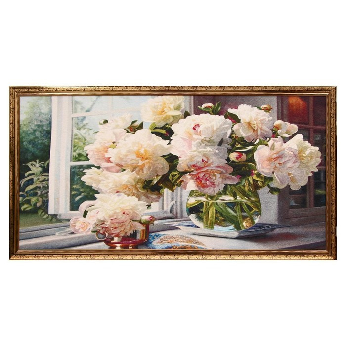 Гобеленовая картина Гобеленовая картина "Георгины на окне" 63*123 см рамка МИКС