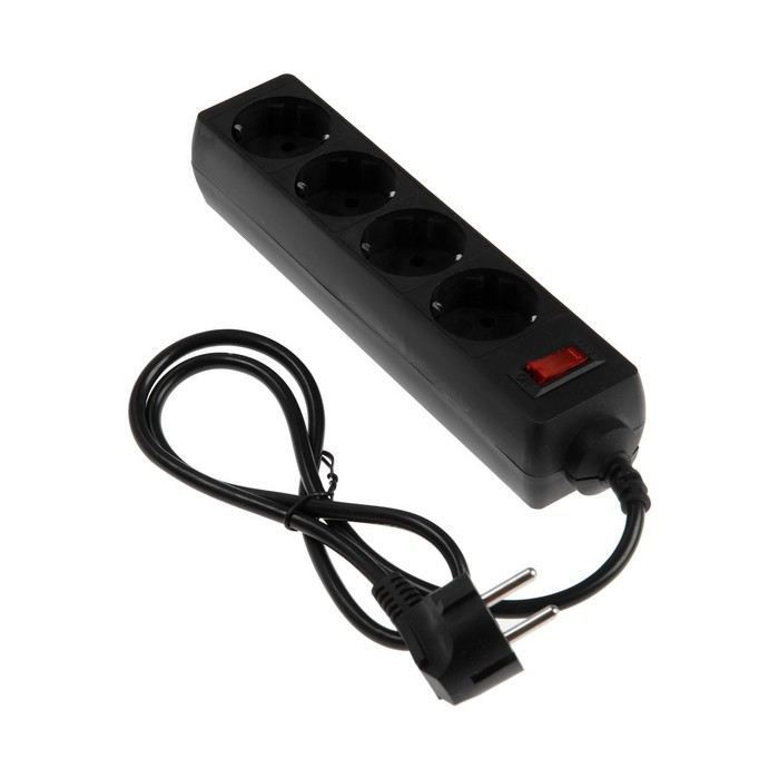 Сетевой фильтр Luazon Lighting, 4 розетки, 1.0 м, 2200 Вт, 3 х 0.75 мм2, 10 A, 220 В, черный