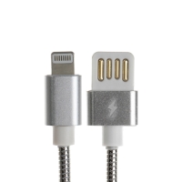 Кабель Lightning - USB, 2.1 А, металлическая оплётка, 1 метр, серебристый Кабель Lightning - USB, 2.1 А, металлическая оплётка, 1 метр, серебристый