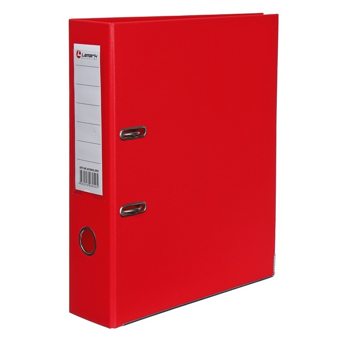 Папка-регистратор А4, 75 мм, Lamark, ПВХ, двухстороннее покрытие, металлическая окантовка, карман на корешок, собранная, красный/красный