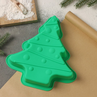 Форма для выпечки Доляна &laquo;Ёлочка с гирляндой&raquo;, силикон, 27&times;25 см, цвет зелёный