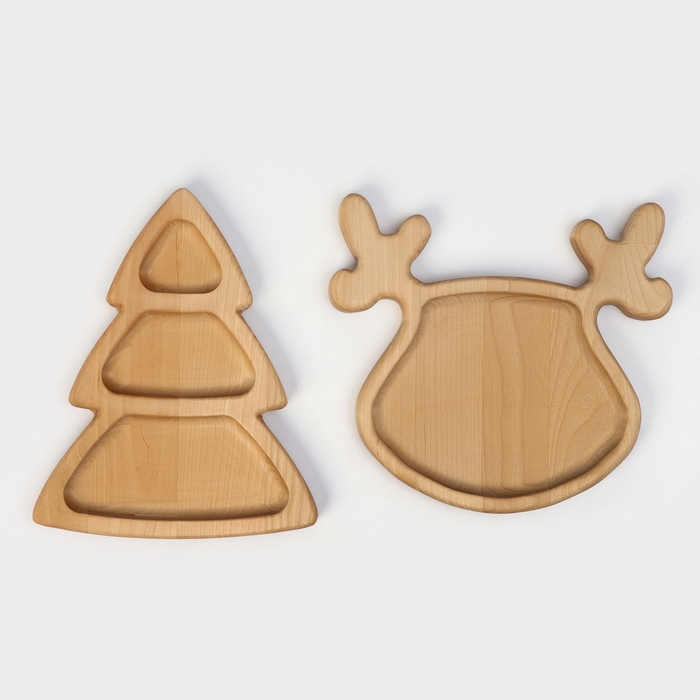 Подарочный набор посуды Adelica &laquo;Новогодний олень&raquo;, менажница ёлка 22&times;18 см, тарелка 22&times;20 см, берёза