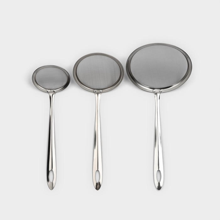 Сито набор Доляна &laquo;Металлик&raquo; для снятия пены, 3 штуки, цвет серебристый