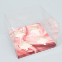 Коробка для капкейка, кондитерская упаковка, 4 ячейки &laquo;Шёлковая нуга&raquo;, золото, 16 х 16 х 11.5 см