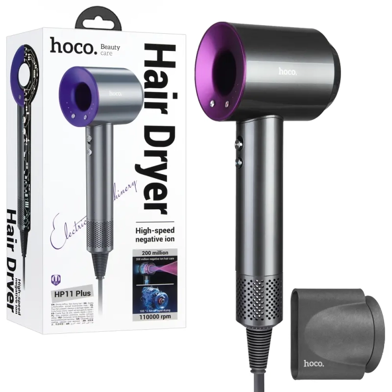 Фен HP11 Plus 1.8м 1600Вт 2 насадки 3 режима HOCO фиолетовый