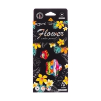Карандаши 12 цветов в картонной коробке, шестигранные, деревянные,Цветы на чёрном МИКС