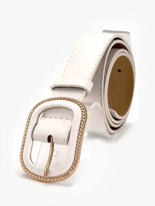 Ремень жен 05-01-07-01, Июнь2507, 3*0,3*110 см, без винта, пряж золото+пласт, 1 прокол, бел   109031