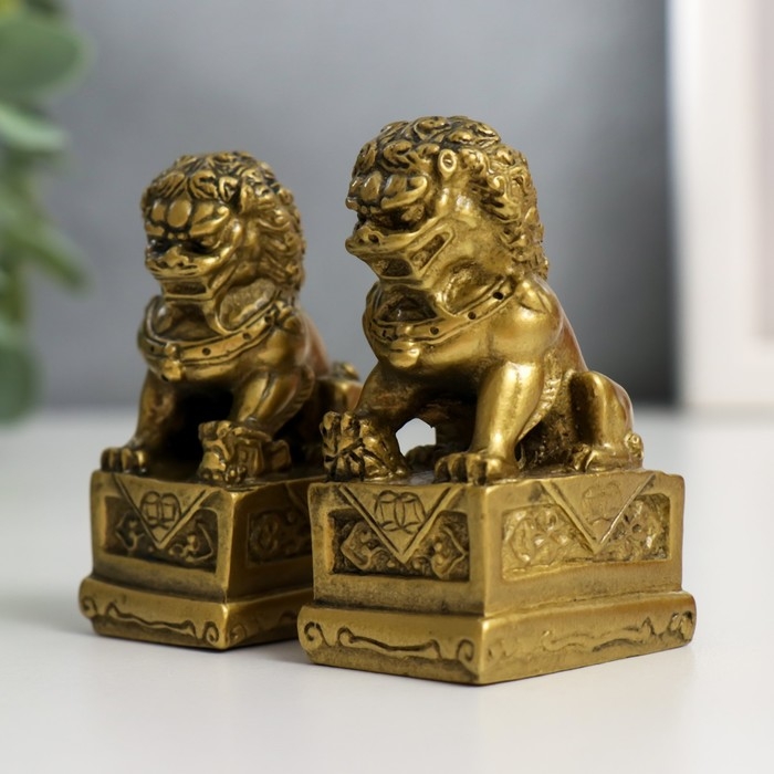 Нэцкэ бронза "Собаки Фу" (китайские львы Будды) (набор 2шт) 4,3 х 3,2 х 7 см