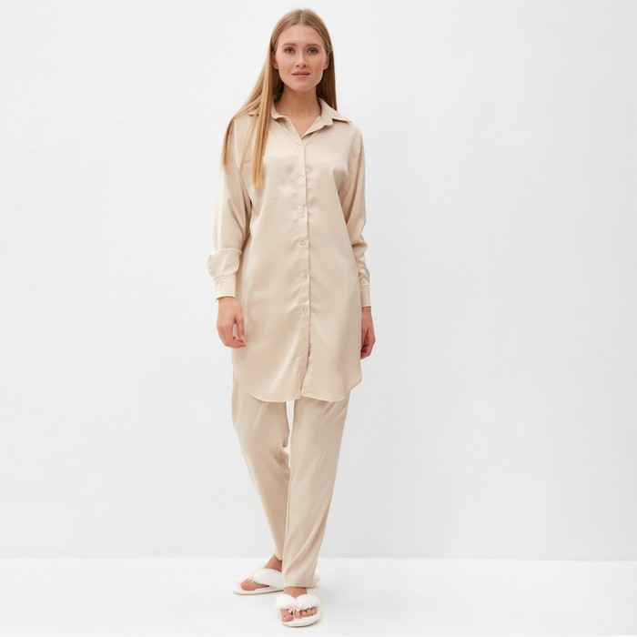 Комплект (сорочка, брюки) женский MINAKU: Light touch цвет бежевый, р-р 44 Комплект (сорочка, брюки) женский MINAKU: Light touch цвет бежевый, р-р 44