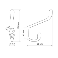 Крючок мебельный ТУНДРА TKD033, двухрожковый, медь