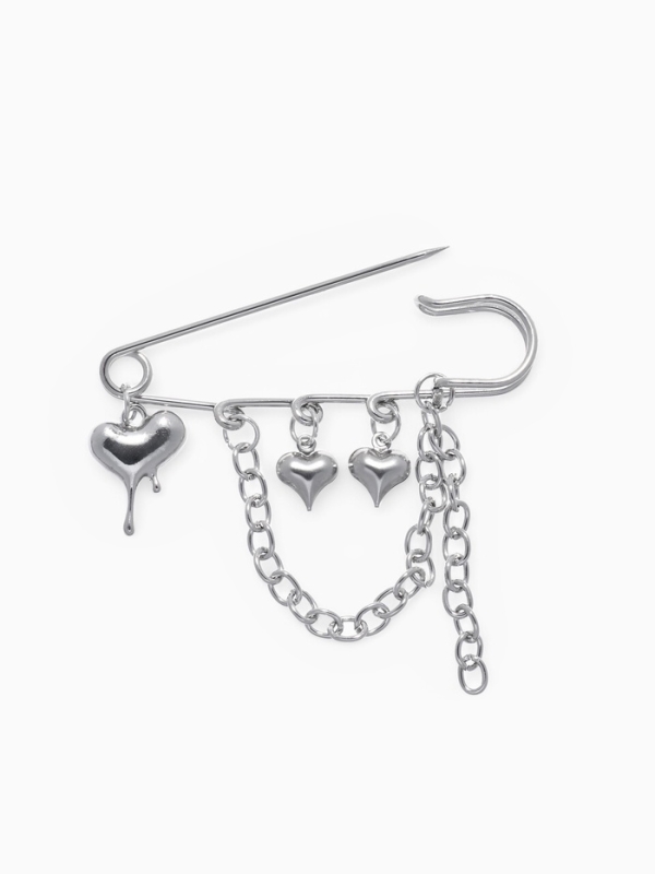 Булавка &laquo;Сердца&raquo; с цепочкой, цвет серебро