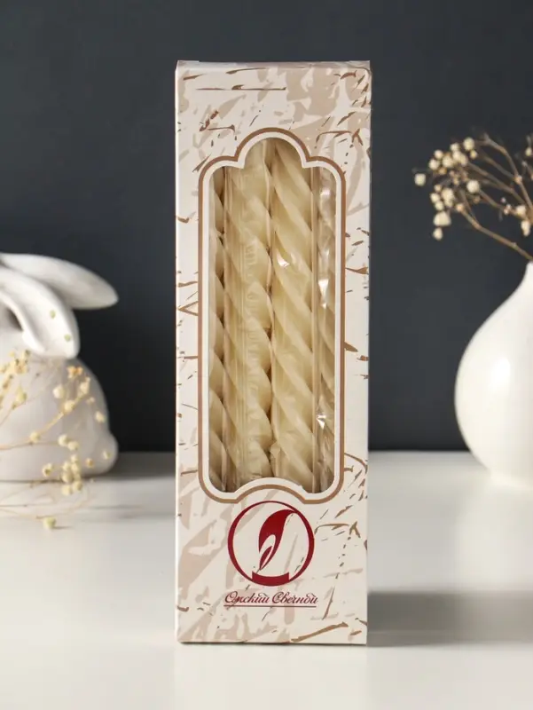 Набор свечей витых, 2,3х 24,5 см, 5 ч, 50 г, 4 штуки, слоновая кость