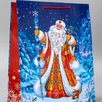 Пакет подарочный новогодний ламинированный, &laquo;Дед Мороз в лесу&raquo; , 26&times;12&times;32 см