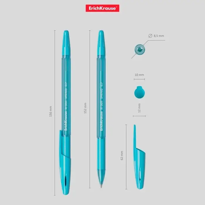 Ручка шариковая ErichKrause R-301 Spring Stick & Grip, узел 0.7 мм, чернила синие, резиновый держатель, длина линии письма 2000 метров,МИКС