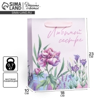 Пакет подарочный ламинированный вертикальный, упаковка, &laquo;Любимой сестре&raquo;, MS 18 х 23 х 10 см