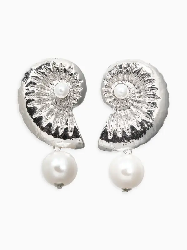 Серьги жемчуг "Ракушка", цвет белый в серебре