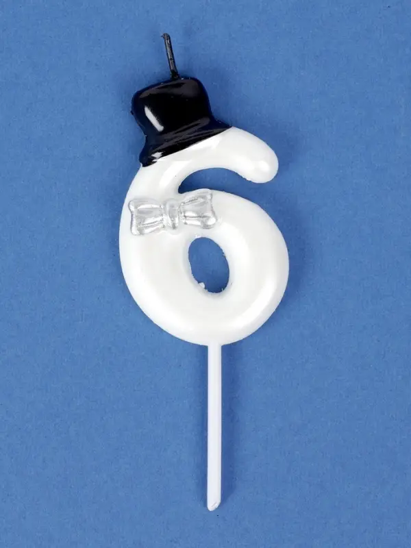 Свеча для торта &laquo;Джентельмен&raquo;, цифра 6, белая
