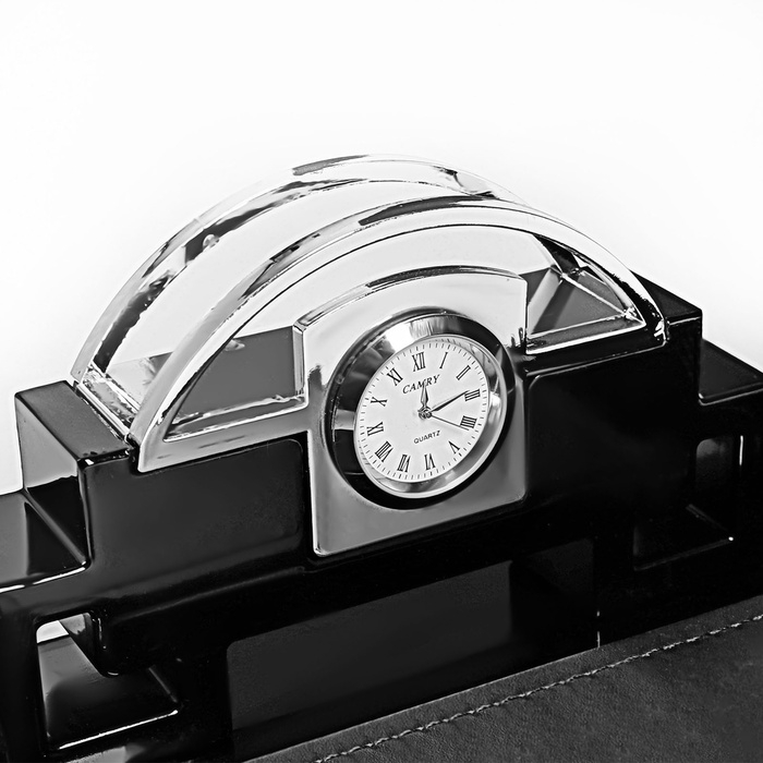 Набор настольный канцелярский 4в1 с часами, черное дерево Набор настольный канцелярский 4в1 с часами, черное дерево