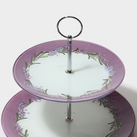 Этажёрка - фруктовница круглая Доляна &laquo;Веточка лаванды&raquo;, 2 яруса, d=25/20 см, стекло