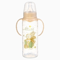 Бутылочка для кормления: &laquo;Волшебство рядом&raquo;, новогодняя, классическое горло, 250 мл., от 3 мес., цилиндр, с ручками, Mum&Baby