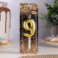 Свеча в торт &laquo;Европейская&raquo;, цифра 9, 6 см, золото