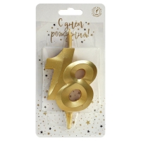 Свеча в торт &laquo;Юбилейная&raquo;, цифра 18, золотая