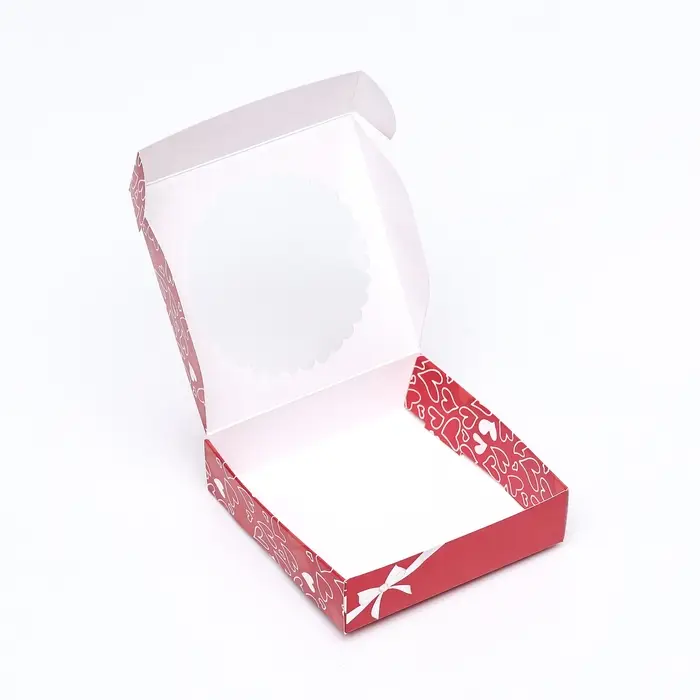 Подарочная коробка с окном, красная &laquo;с праздником&raquo; 11.5&times;11.5&times;3 см