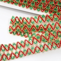 Тесьма Зигзаг зелено-красно-золотая 3.5 см намотка 25 метров