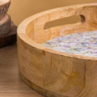 Поднос круглый с бортиками "Оттенки сирени" дерево манго 35х35х6,5 см