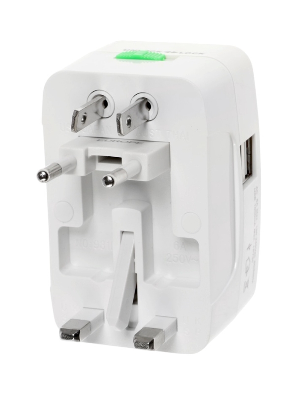 Адаптер универсальный, 3 А, 5 в 1, 1 USB-A, 220 В, белый