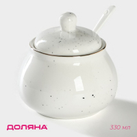 Сахарница фарфоровая с ложкой Доляна &laquo;Млечный путь&raquo;, 330 мл, цвет белый в крапинку