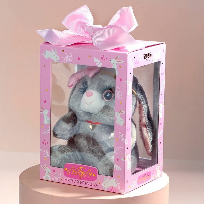 Мягкая игрушка &laquo;Зайка Ла-Пу-Ля в платье с повязкой бант&raquo;, цвет серый, 20 см