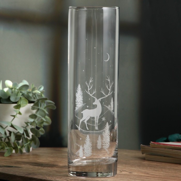 Ваза для цветов, новогодняя &laquo;Олень&raquo;, на Новый год, стекло, высота 26,3 см