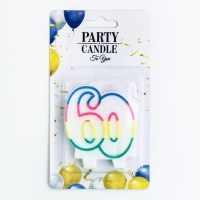 Свеча для торта &laquo;&lrm;Юбилейный ГИГАНТ&raquo;, цифра "60", ободок цветной, 7,5 см