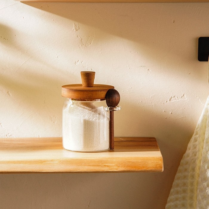 Банка стеклянная для сыпучих продуктов с ложкой SL Home &laquo;Южная акация&raquo;, 400 мл, 10,5&times;9&times;13 см