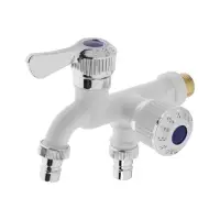 Кран водоразборный ZEIN, 1/2", двойной, белый, хром