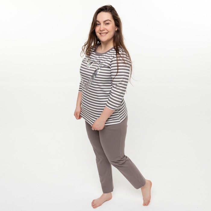 Комплект женский (лонгслив, брюки), цвет коричневый, размер 48