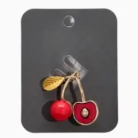 Брошь "Вишня с косточкой", цвет красно-зелёный в золоте