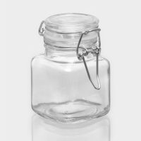 Банка стеклянная для хранения сыпучих продуктов Доляна &laquo;Квадрат&raquo;, 110 мл, 5,5&times;8 см, с бугельным замком